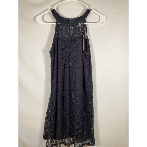 MONTEAU LOS ANGELES Small Blue Lace Halter Short Dress Lining Summer Classic - Picture 1 of 8